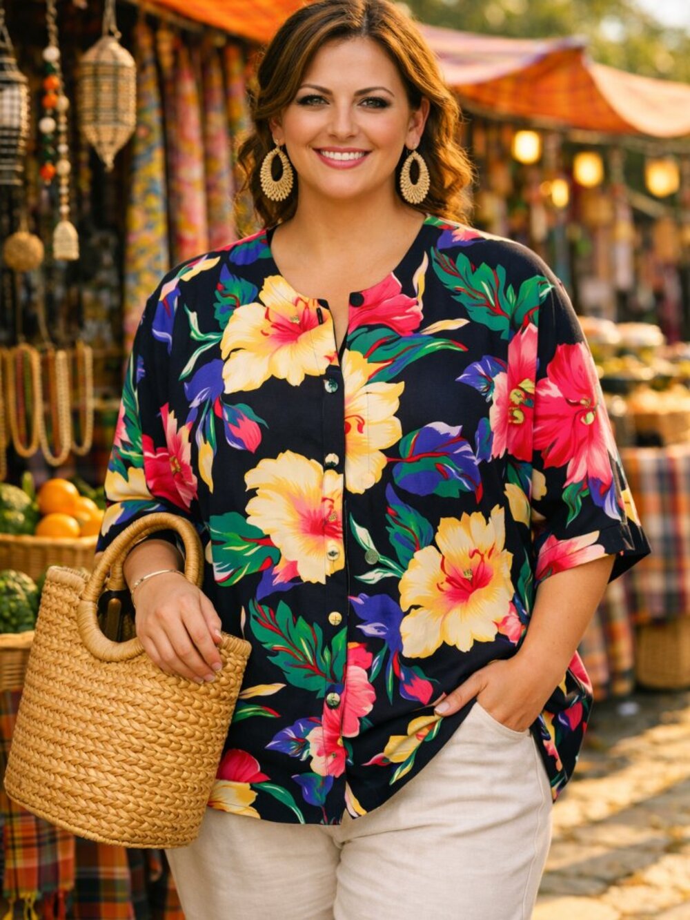 Multicolor Floral Tunic Blouse VTG 90s Kathie Lee Plus Size Top Rayon 26W